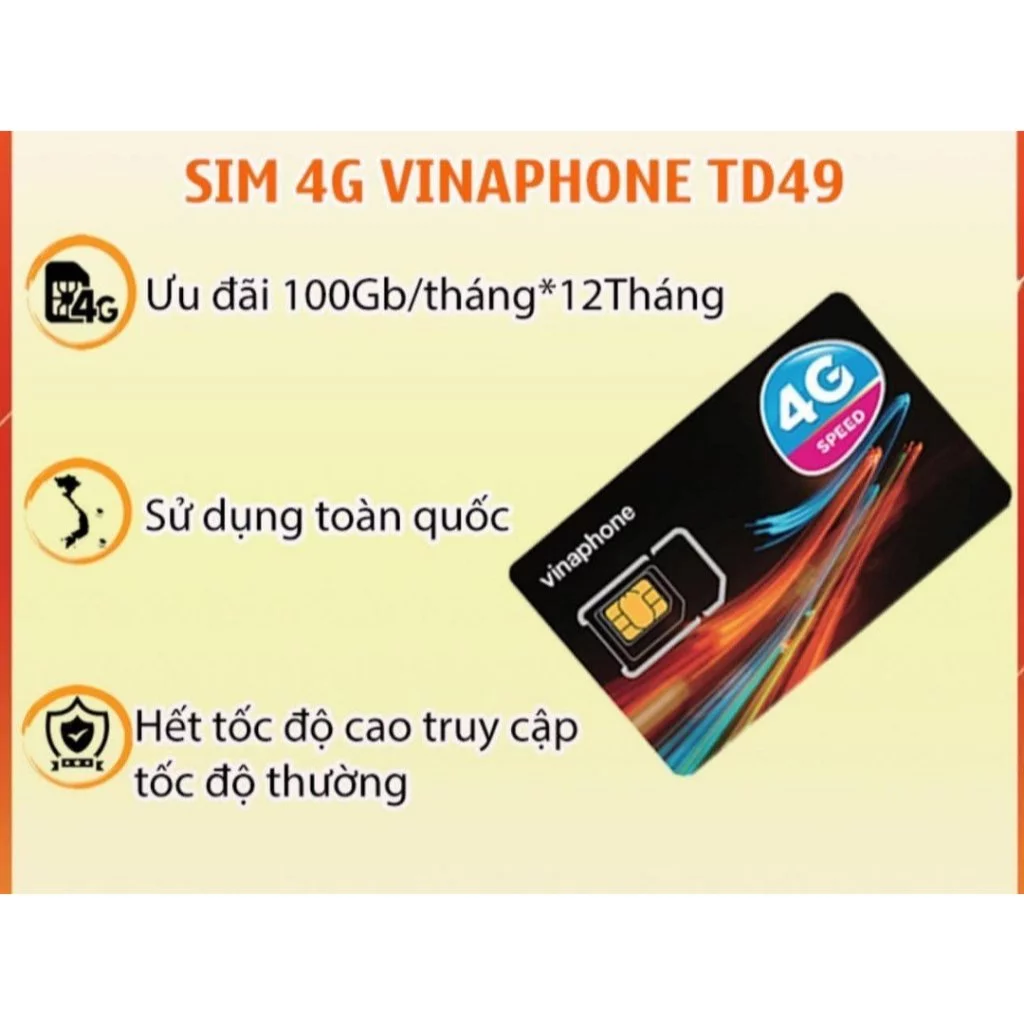 SIM 4g Vina TD49 100G/THÁNG MIỄN PHÍ 12T KHÔNG CẦN NẠP THÊM TIỀN( CÓ ESIM)