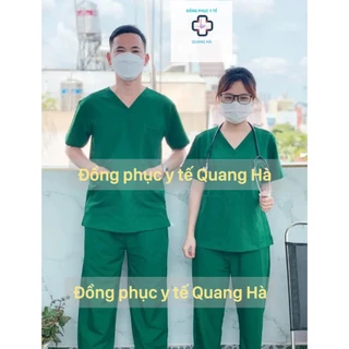 Bộ Scrubs màu xanh lá vải lon nhật - bác sĩ, blouse cổ tim, đồng phục điều dưỡng, spa, thẩm mỹ viện, dược sĩ .