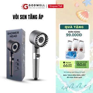 Vòi Hoa Sen Tăng Áp Cao Cấp GODWELL Đầu Vòi Massage 4 trong 1 Có 3 Chế Độ Gội Đầu Hỗ Trợ Tăng Lực Nước