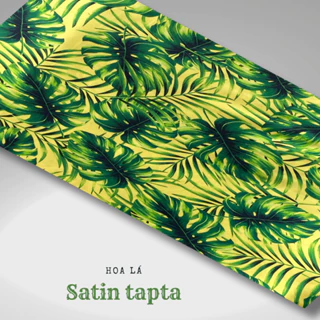 Vải lụa satin tapta nền vàng hoa lá MS5546