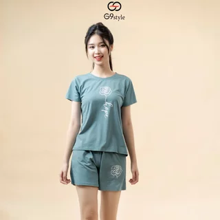 Bộ đồ nữ G9 style 010 in hoa hồng áo cộc quần đùi chất cotton thoáng mát