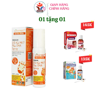 ( Mã TM )  D3K2 MK7 Plus DHA Spray Vitatree 20ml tăng cường khả năng hấp thụ canxi cho bé