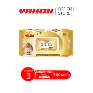 Combo 3 Bao Khăn Ướt Em Bé NUNA Gold Không Mùi, 100 MIếng/Bao