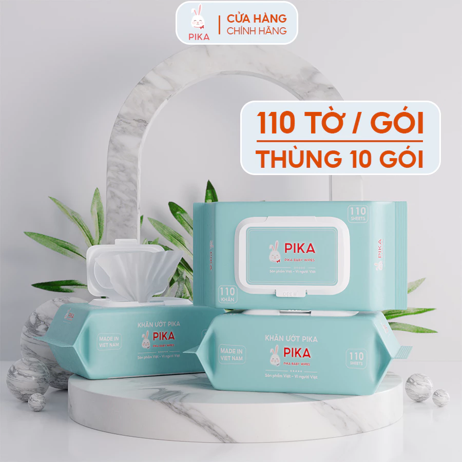 Combo 10 gói khăn ướt PIKA cao cấp [ 110 tờ / gói ] | Không cồn, không paraben an toàn cho Bé