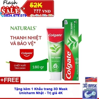 [Tặng 1 Khẩu trang 3D Mask Unicharm] Kem Đánh Răng Colgate Natural Trà Xanh Thanh Nhiệt Và Bảo Vệ - 180Gr