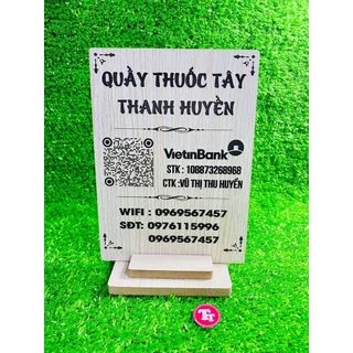 bảng quét mã qr cod đế bằng gỗ để bàn thiết kế theo yêu cầu(cho khách xem thiết kế)