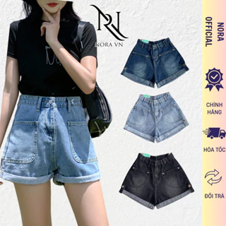 Quần short jean sooc cạp cao AVOCADO, quần đùi bò lưng cao sắn gấu phong cách retro