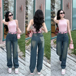 Quần jeans nữ, quần bò nữ cạp cao ống suông vừa , chất jeans QCCC mặc hack eo, tốn dáng lanvyshop MS 302