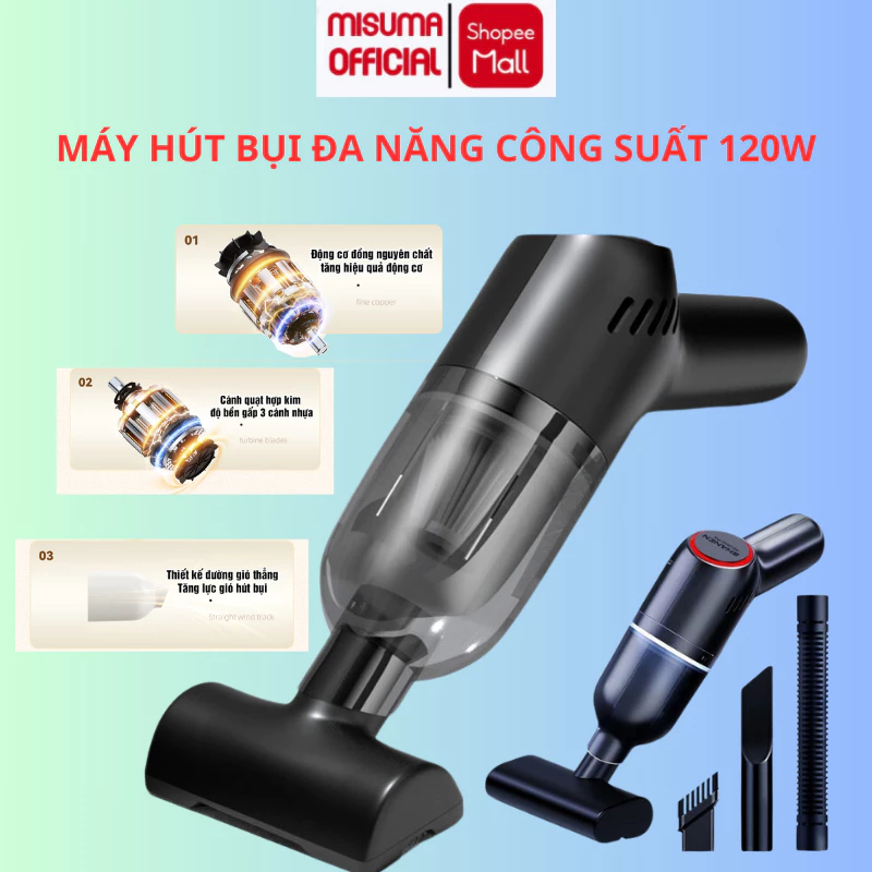 Máy hút bụi cầm tay Misuma mini không dây đa năng lực hút cực mạnh 9000PA hút bụi ô tô, ga giường tiện lợi