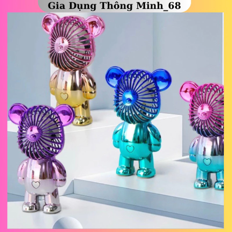 Quạt Mini Cầm Tay Gấu Bearbrick Tích Điện Mini Để Bàn Decor Siêu Dễ Thương Có Sạc USB [PN]