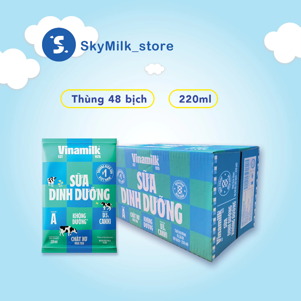 Sữa dinh dưỡng vinamilk không đường 220ml (1 thùng 48 bịch)