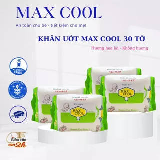 Combo 04 gói Khăn ướt Max Cool 30 tờ, không hương