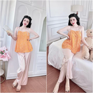 Đồ bộ mặc nhà bigsize pyjama nữ áo 2dây quần dài đồ ngủ nữ sexy chất lụa cao cấp.