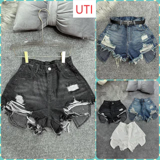 [SOGE1483] QUẦN SHORT JEANS ĐÙI NỮ LƯNG CAO RÁCH LỘ TÚI ĐÍNH ĐÁ NHIỀU MÀU XANH XÁM TRẮNG TÔN DÁNG MÁT MẺ