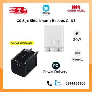 Củ Sạc Siêu Nhanh Type C 30W Baseus GaN3 Fast Charger