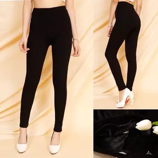 Quần Legging Lót Lông Cạp Cao, Ôm Gọn, Mịn Ấm Màu Đen