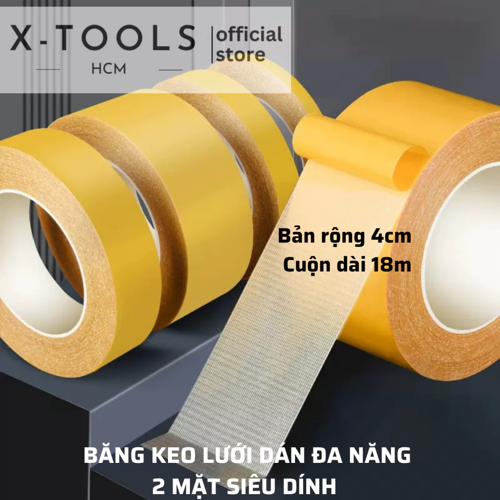 Băng Keo 2 Mặt 18M,Băng Keo Lưới Sợi Thủy Tinh Siêu Dính Dán Thảm Trải Sàn Dán Tường, Băng Keo Nano