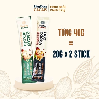 Combo 2 Gói 20g Bột Cacao Sữa Tiện Lợi và Bột Cacao Sữa Dừa Thuần Chay - Heyday Cacao