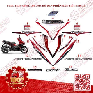 Tem AB 2016, Tem Rời Xe Air Blade 2016 Đỏ Đen Phiên Bản Tiêu Chuẩn Zin Chính Hãng Honda - ZZM