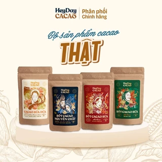 Bộ sản phẩm cacao "Thật" - Natural 50g, Classic 80g, Bold 80g, Sữa dừa 80g - Heyday cacao