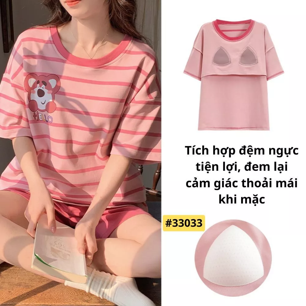 Bộ Mặc Nhà Nữ Set Đồ Ngủ Cotton Có Đệm Ngực Bộ Quần Đùi Mùa Hè đáng yêu JOOMIN