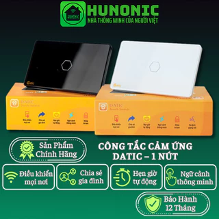 Công tắc cảm ứng Hunonic Datic 1 nút kết nối Wifi điều khiển mọi thiết bị từ xa qua điện thoại, 2 màu trắng và đen