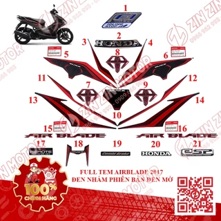 Tem Xe AB 2017, Tem Rời Air Blade 2017 Đen Nhám Phiên Bản Đen Mờ Zin Chính Hãng Honda - ZZM