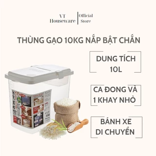 Thùng gạo 10kg nắp bật chắn, có bánh xe thông minh dễ dàng di chuyển - Hàng nội địa Nhật Bản