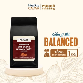 1kg Bột cacao nguyên chất Việt Nam 100% Heyday - Dòng Balanced phổ thông [2 túi 500g] - Chuẩn UTZ Quốc Tế