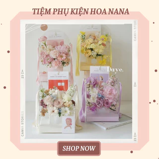 Set Hộp Mika Đựng Hoa Nắp Hở Có Quai Xách, Kèm Thiệp Xinh Xắn, Mẫu Mới 2024