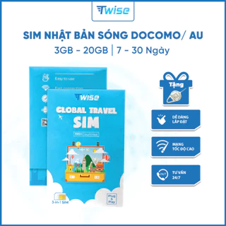 Sim Nhật Bản Sóng Docomo/ Au Sử Dụng Sóng 2 Nhà Mạng Lớn Nhất Tại Nhật Không Giới Hạn Data 3GB - 20GB TWISE