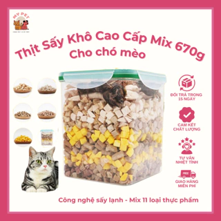 [Loại 1] Thịt sấy khô cao cấp Mix đủ loại hộp 670Gram - Hỗn Hợp Sấy Lạnh Cho Chó Mèo - MyPet Shop