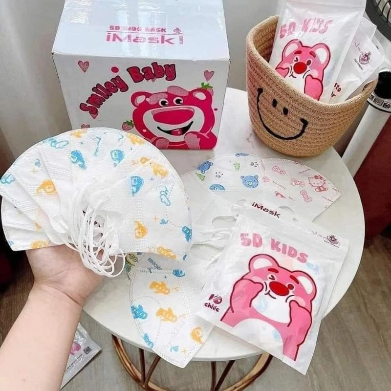 bịch 10 cái khẩu trang 5d hình gấu dâu, doremon cho bé khẩu trang chống bụi bẫn