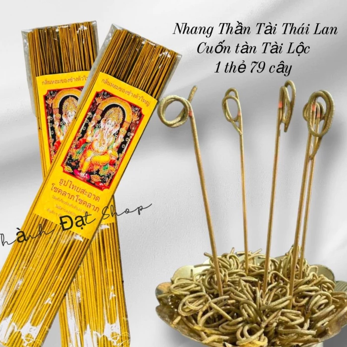 Nhang thần tài thái lan cuốn tàn tài lộc, màu vàng ánh kim, chiêu tài phong thủy cực tốt loại 79 cây