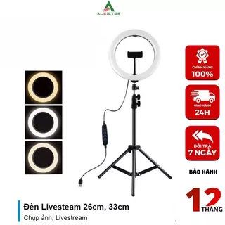 Đèn Livestream Size 26cm, 33cm Kèm Chân 2M1, Đèn Led 3 Chế Độ Màu - Aleister