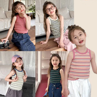 Áo ba lỗ kẻ sọc cho bé gái AMBB KIDS, áo thun với chất vải cotton cao cấp mềm mại thấm mồ hôi tốt