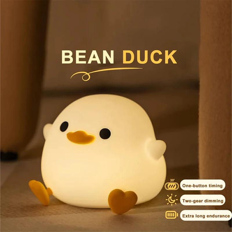 Đèn ngủ doudou duck siêu dễ thương chất liệu silicon an toàn- Pin khỏe hoạt động 34h - Ánh sáng mềm bảo vệ mắt - BH 6 T