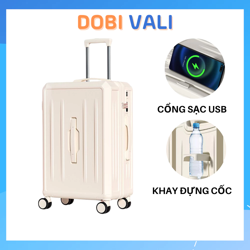 Vali kéo du lịch cỡ nhỡ size 22 inch dày dặn chắc chắn tích hợp cổng sạc USB Idobi Vali