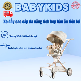 Xe đẩy cho bé xoay 360 độ cao cấp hàng chính hãng có bàn ăn và mái che tiện lợi ,xe đẩy gấp gọn đi du lịch tiện lợi