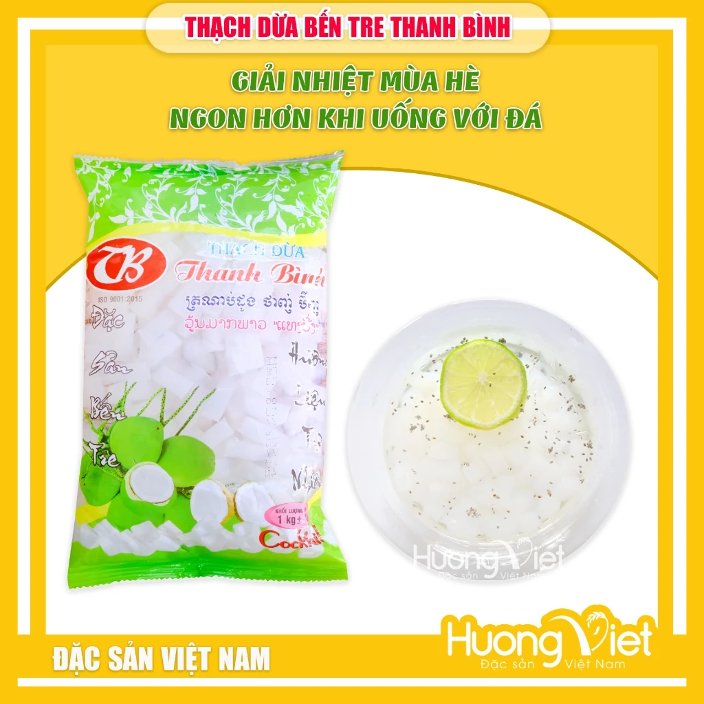 Thạch dừa Bến Tre chính gốc thanh mát 1kg, thạch dừa giải nhiệt mùa nóng, đặc sản Bến Tre, đồ ăn vặt Sài Gòn