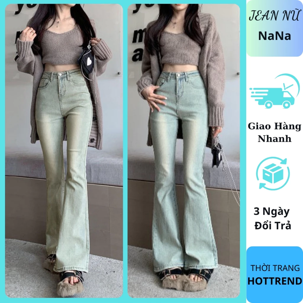 Quần jean nữ ống loe cạp cao siêu hack dáng, quần bò nữ loe co giãn phong cách hàn quốc - Nana Shop
