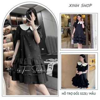 ĐẦM VÁY BẦU BABYDOLL CÔNG SỞ CỘC TAY MÙA HÈ CỔ SEN ĐÍNH NGỌC ĐIỆU ĐÀ V823 - VÁY THỜI TRANG NỮ XINH