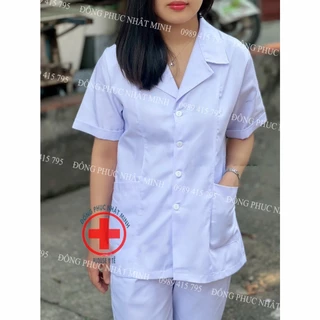 Áo Blouse Trắng Tay Dài, Tay Cộc Dáng Ngắn, blu trắng, y tá