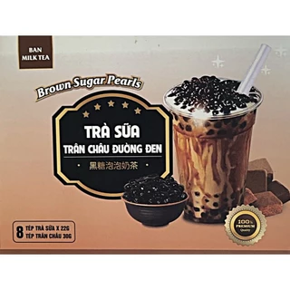 Trà sữa trân châu đường đen Ban Milk Tea 416g (8 gói trà sữa + 8 gói trân châu)