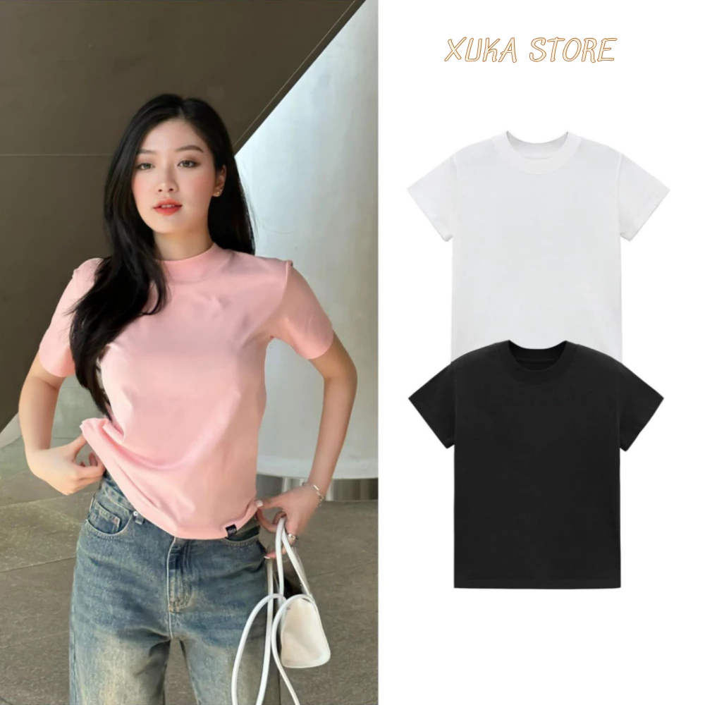 Áo thun babytee cổ tròn, áo babytee trơn, Áo babytee ôm chất cotton co dãn 4 chiều form fit phù hợp mặc ở nhà đi chơi