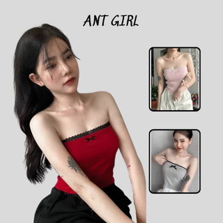 Áo ống tube nữ viền ren đính nơ chất thun gân co giãn AntGirl_FG060