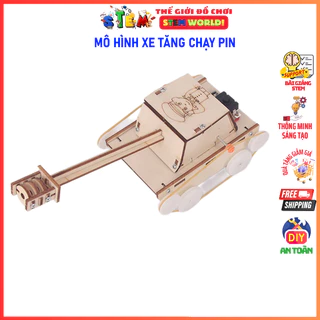 Stem World - Bộ đồ chơi lắp ráp Xe Tăng Gỗ Pin AA. Đồ chơi giáo dục khoa học sáng tạo cho bé phát triển trí tuệ. thegioi