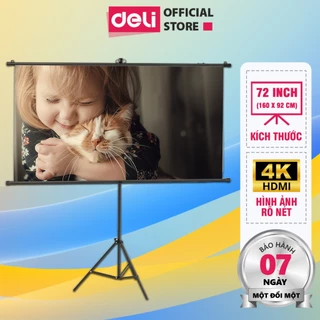 Màn Chiếu Di Động Treo Tường DELI Kích Thước 72 Inch Giá Đỡ 3 Chân Hỗ Trợ Trình Chiếu 4K Dạy Học