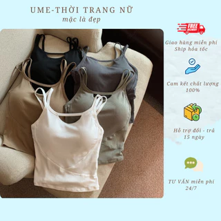 Áo ba lỗ nữ, áo croptop 2 dây kiểu ôm body, tank top vải cotton gân co dãn tốt có đệm ngực A16UME màu trắng đen nâu rêu