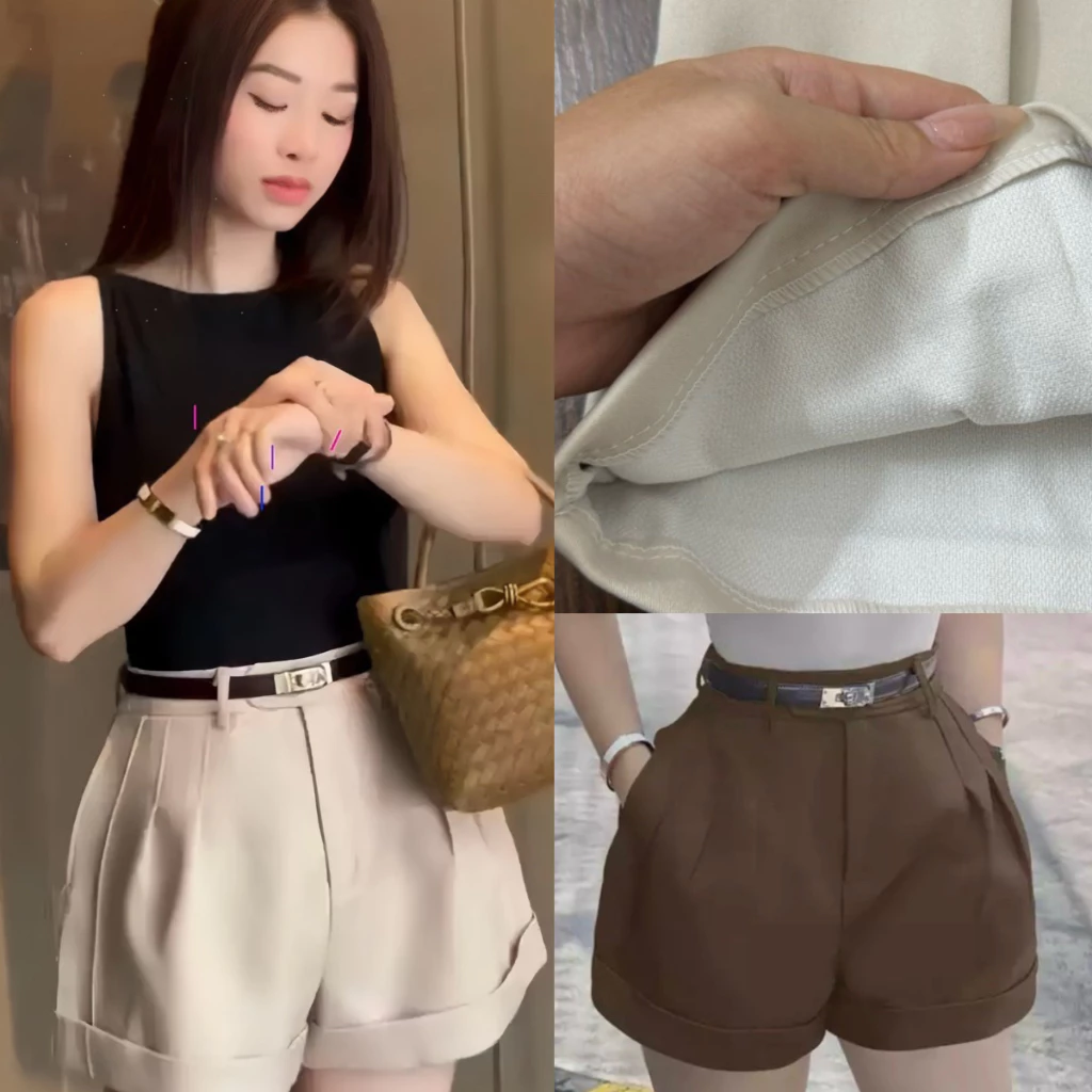 Quần Đùi Kaki Nữ Ép Mùng Bên Trong Chiết Ly Dáng Bồng Tiểu Thư TD045